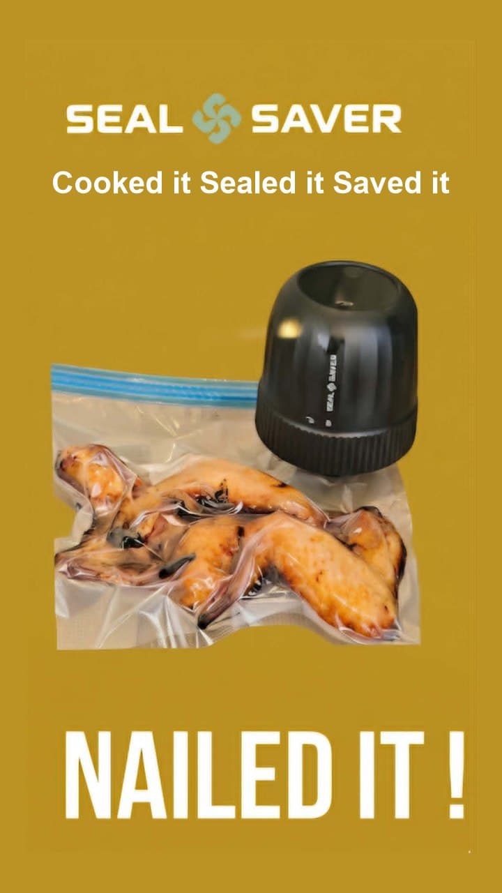 A home cook sealing a cooked meal in a SealSaver bag